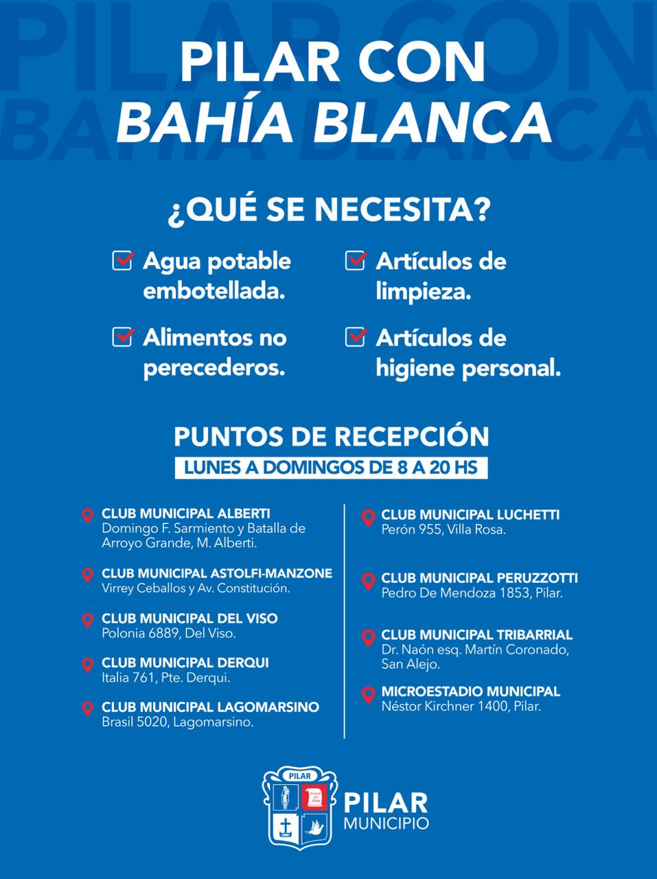 *El Municipio recibirá donaciones para enviar ayuda a Bahía Blanca*