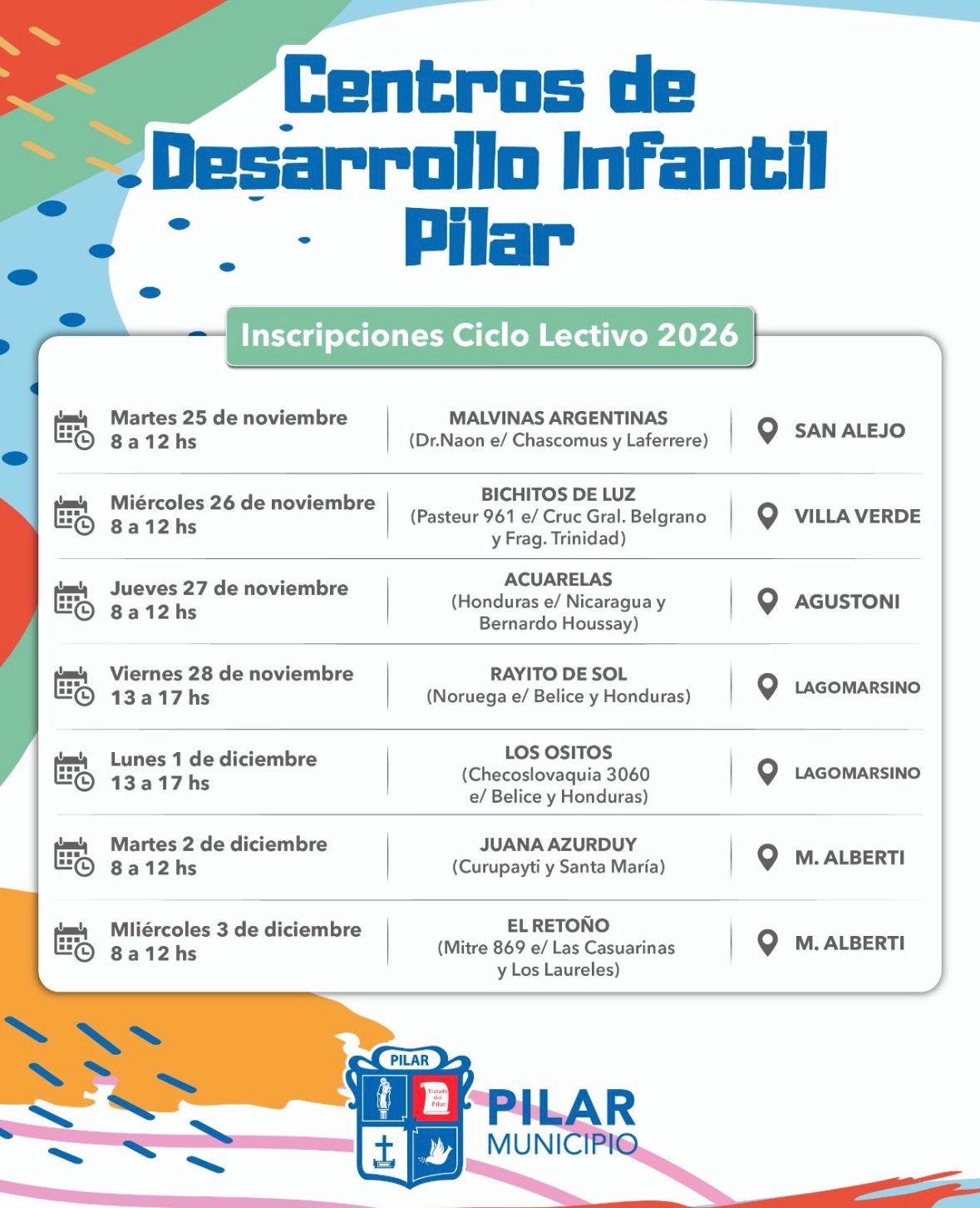 *Ya están abiertas las inscripciones para el ciclo lectivo 2026 en todos los CDI de Pilar*